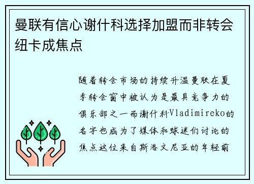 曼联有信心谢什科选择加盟而非转会纽卡成焦点